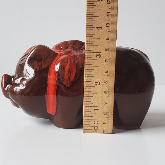 McMaster Craft Piggy Pig Bank Brown with Red Drip Glaze Windsor Canada Vintage - Picture 9 of 10